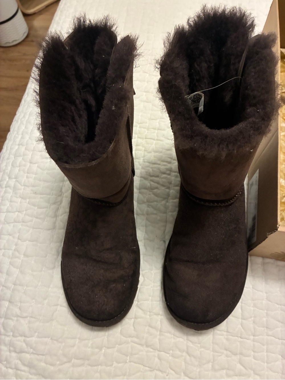 UGG Dark Brown Bailey Bow Shearling-Lined Winter Boots